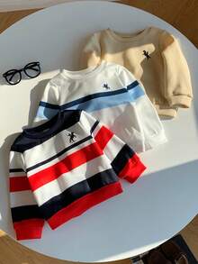 SHEIN 3pcs/Set Baju Sweatshirt Lengan Panjang Kasual Bergaris Serbaguna untuk Bayi Laki-laki, Cocok untuk Semua Ukuran, Paket Multi - MultiWarna - View 6
