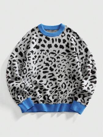 Street Life Maglione da uomo alla moda in maglia jacquard con motivo leopardato, adatto per l'autunno/inverno