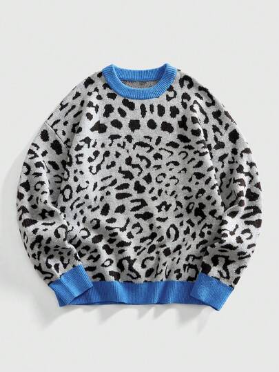 Street Life Jersey de punto con estampado de leopardo de moda para hombre, otoño/invierno