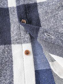 Genkimix Kids Young Boys' Fashionable Single Jacket, This Is A Woven Thick Plaid Patchwork Knit Fleece Hoodie Sweatshirt Jacket With Simple Elegant Button Design, Convenient To Wear, Suitable To Pair With Jeans Or Casual Pants, Suitable For Autumn/Winter, Daily Wear, School, Travel - Blue and White - View 4