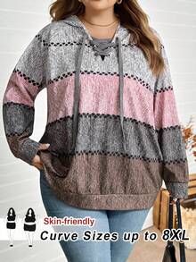 SHEIN CURVE+ 大码女式针织V领印花卫衣，秋冬季感恩节新年冬季狂欢派对 - 彩色 - 查看 9