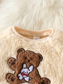 SHEIN 2pcs Baby Outfit Set, Cute Bear Design, Fleece Fabric, Autumn/Winter - Apricot - View 4
