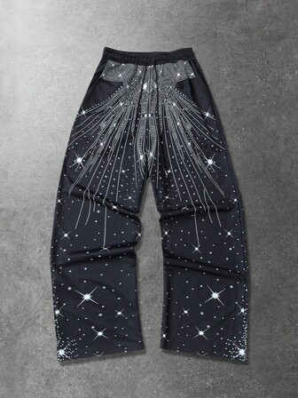 Street Life Pantalones de chándal con cintura elástica y estampado con efecto de rhinestones falsos para hombres