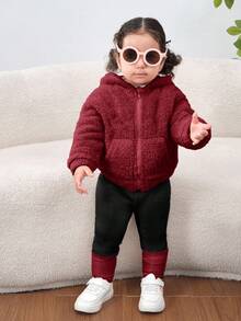 2pcs Mommy And Me Fluffy Knitted Long Sleeve Hooded Jacket Set, Autumn/Winter (Sold Separately) - Burgundy - View 8