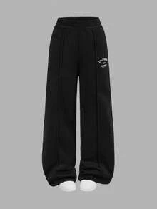 Girlism Teen Girls' Basic Casual Letter Print Sweatshirt Set, Black & White - Black and White - View 7