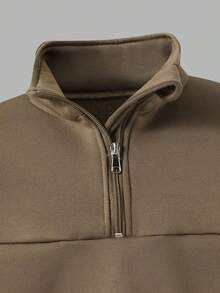 2件套少女卡其色半拉链套头卫衣和运动裤套装，方便穿脱，适合秋季外出、上学和日常穿着。 - 卡其色 - 查看 8