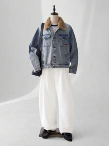 ESTAVOR Men's Autumn/Winter Patchwork Sherpa Collar Single-Breasted Casual Denim Long Sleeve Jacket - Baby Blue - View 1