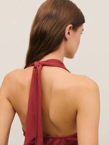 Nöista This Elegant Brown Top Features A Halter Neckline, Ruched Bust, And Metal Detail For A Modern Touch. Made From Soft Textured Fabric, It's Perfect For Layering During Spring Break Outfits. Ideal For Birthday Outfits For Women Clothes Gatherings, Elegant Celebrations, Or Stylish Women's Spring Break Outfits Clothes Collections. - Dusty Pink - View 5