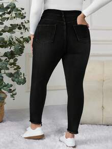 EMERY ROSE Mature Denim Quần jean bó cạp cao cho nữ cỡ lớn, dáng rộng, dễ phối đồ, túi hộp - màu đen - Xem 2