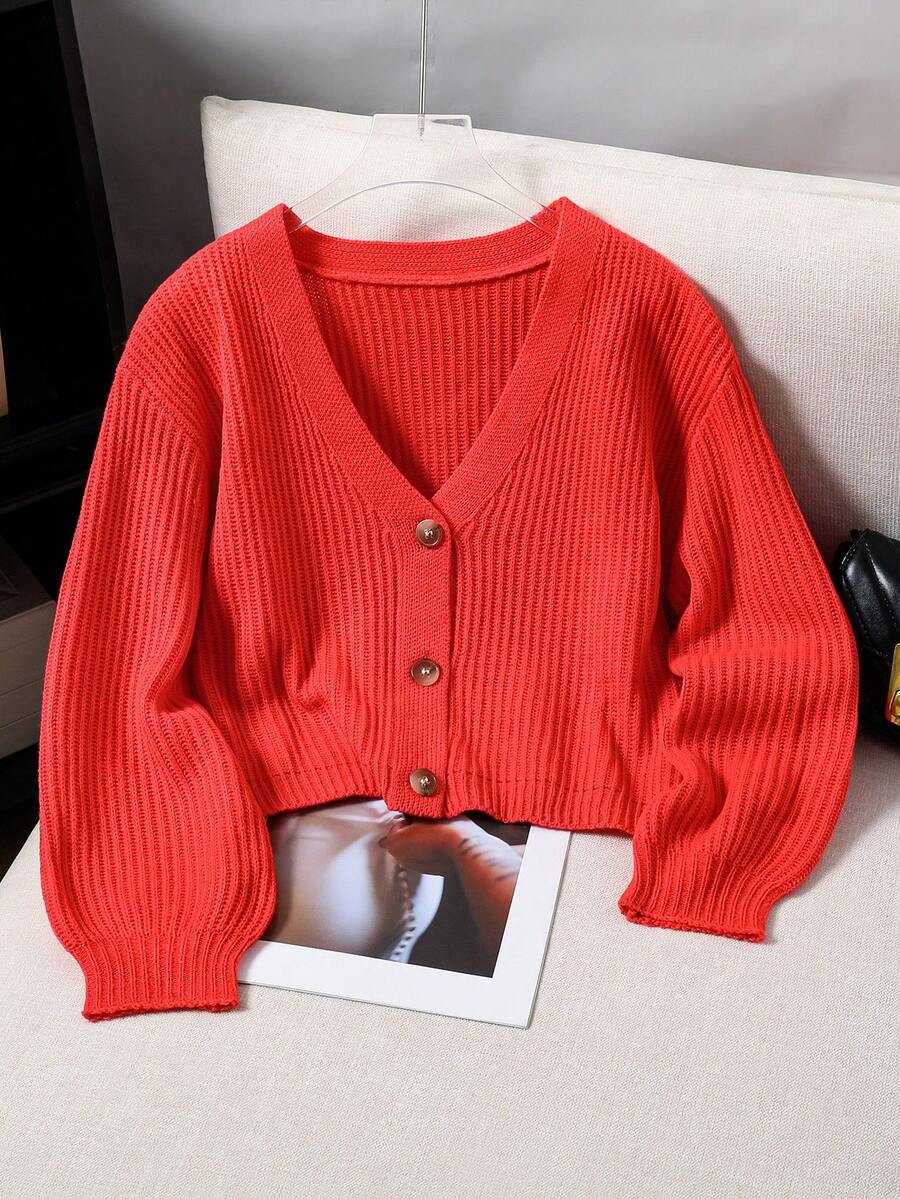 Tween Girl Casual Solid Color Long Sleeve Cardigan - Burnt Orange - View 1