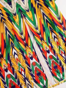 Eryvara Women's Elegant Graphic Full Print Scoop Neck Hollow Out Ruffle Trim Waist Flare Sleeve Long Dress, Autumn/Winter - Multicolor - View 4