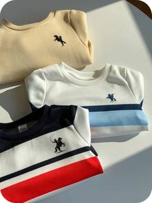 SHEIN 3pcs/Set Baju Sweatshirt Lengan Panjang Kasual Bergaris Serbaguna untuk Bayi Laki-laki, Cocok untuk Semua Ukuran, Paket Multi - MultiWarna - View 9