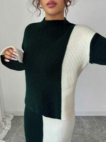 Elenzga طقم كنزة صوفية وتنورة نسائي من Aniusta بتصميم ألوان متباينة وطراز عتيق، رقبة طاقم، أنيق ومتعدد الاستخدامات للعطلات والمهرجانات الموسيقية والمعلمين، مناسب للخريف والشتاء