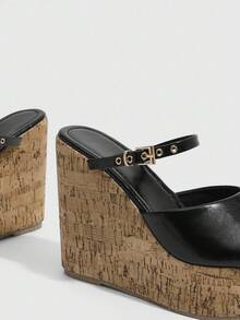 CUCCOO SZL 女士露趾绑带凉鞋，厚底坡跟，防水，水钻装饰，透气，休闲高跟凉鞋，适合夏季派对 - 黑色 - 查看 9