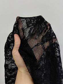 Vibekara Áo cánh tay loe ren hoa co giãn gợi cảm cỡ lớn cho nữ - màu đen - Xem 7