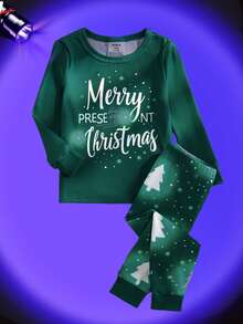 Infant/Toddler Boys' Green Christmas Tree Solid Color Long Sleeve Snug Fit Pajama Set