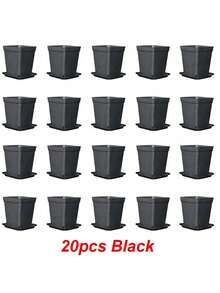 10/20 piezas Macetas cuadradas pequeñas de colores para suculentas con bandeja, macetas de plástico para contenedores de crecimiento de plantas, adecuadas para el hogar, jardín, balcón y oficina - Multicolor - Ver 8