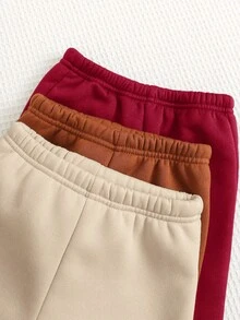 SHEIN Bộ 6 món/Bộ đồ thể thao cho bé trai/bé gái thường ngày dễ thương hình gấu & sọc kaki, quần nỉ và áo nỉ, quần áo trẻ em unisex, quần áo mùa đông cho bé - Màu Đỏ Sâu - Xem 7