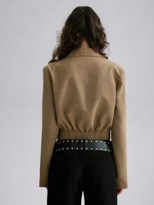Women's Short Zip-Up Jacket, Winter Coat - Brown - View 2