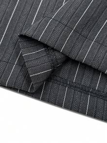 女士条纹蕾丝系带裤，秋冬商务休闲装 - 深灰色 - 查看 12