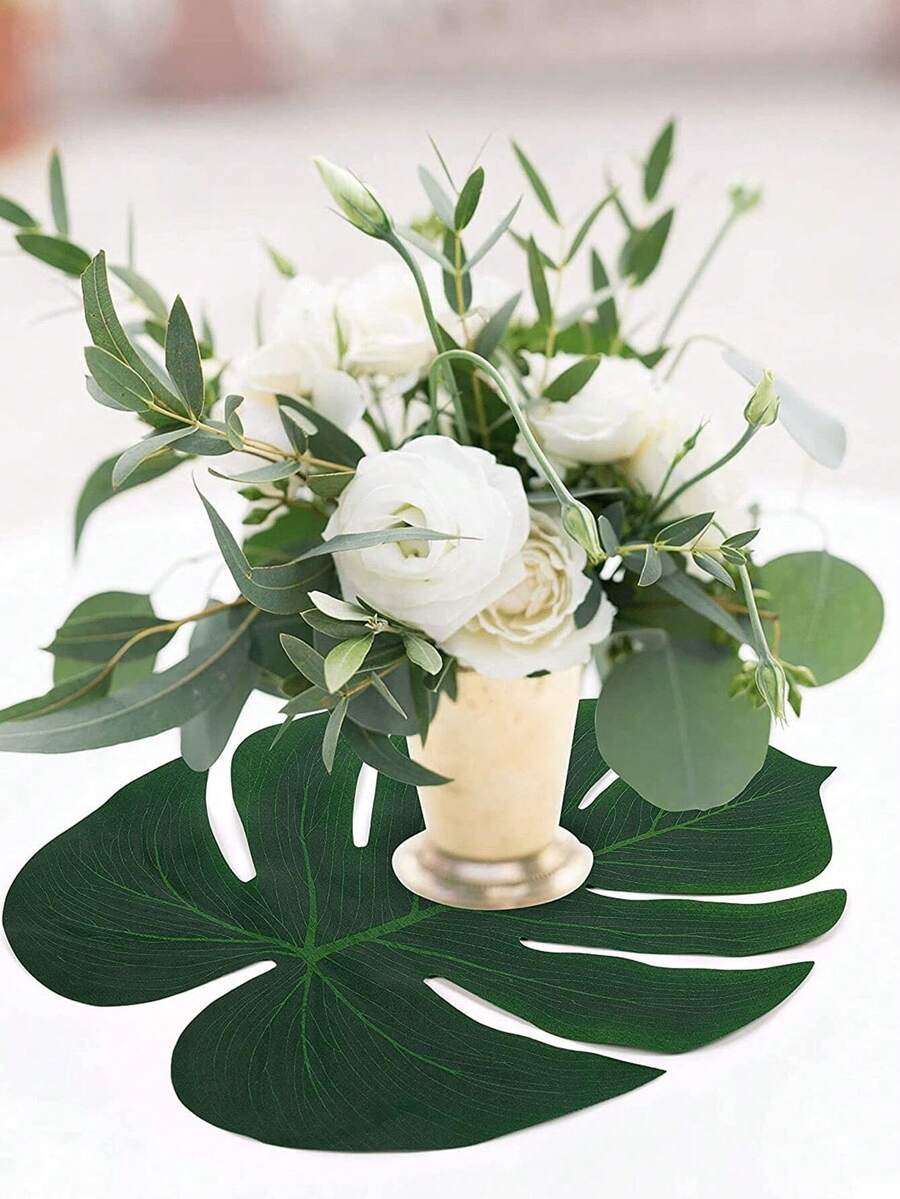50pcs-Tropical Party Decorations Supplies Tropical Palm Leaves Hibiscus Flowers Simulation Artificial Leaf For Hawaiian Luau Party Jungle Beach Theme BBQ Birthday Table Decor,Artificial Palm Leaves For Hawaiian Jungle Themed Party - Multicolor - View 1
