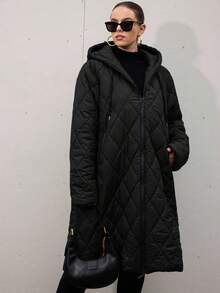 Aveloria Modichic Plus Size Padded Coat, Fashionable Hooded Coat - Black - View 5