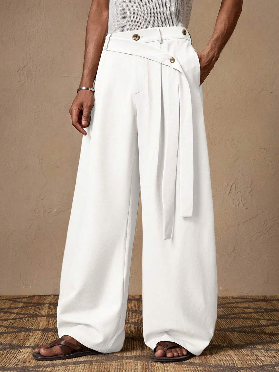 AKNOTIC Business Casual 男士休闲宽松松紧腰直筒斜纹布裤，适合夏季、度假、日常穿着、派对、情侣装、男士礼物 - 白色 - 查看 1