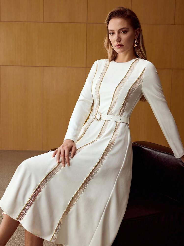 WOMEN'S ELEGANT COMMUTER RHINESTONE LACE PATCHWORK DRESS
