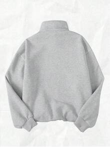 Teen Girl New Casual College Style Retro Loose Pullover Sweatshirt With Zipper, Relaxed Fit, Numeric Print, Warm Thermal Lining, Suitable For Autumn/Winter - Grey - View 2