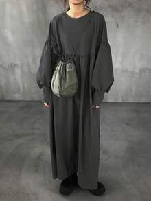 FRIFUL 女式纯色圆领落肩长袖宽松休闲长裙