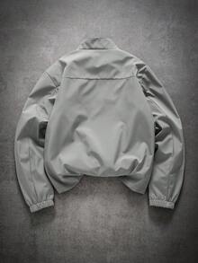 Manfinity Hypemode 男士休闲街头风拉链立领长袖防风夹克，灰色科技风夹克 - 淺灰色 - 查看 2