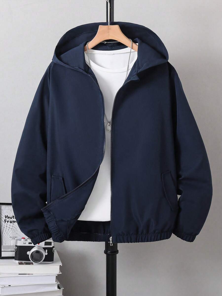 1 pieza Chaqueta negra de moda para adolescentes, de tela suave y cómoda, diseño elegante y versátil, adecuada para exteriores, deportes, escuela y diversas ocasiones