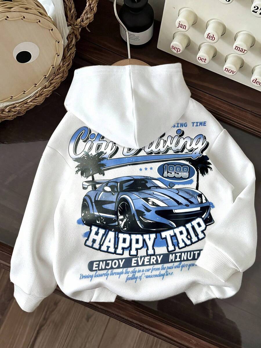 SHEIN Sudadera suave de punto con estampado de consola de juegos de dibujos animados minimalista para bebé niño, gruesa para otoño/invierno - Blanco - Ver 1