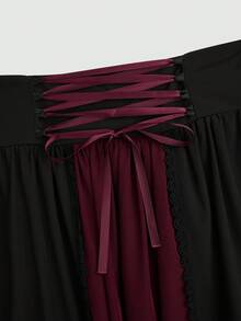 Sweetra 大码女式新款哥特朋克复古不对称下摆分层裙，深色哥特学院大胆前卫休闲松紧腰裙，带索环系带腰带设计，宽松长裙适合日常穿着、办公室、感恩节、约会、秋季音乐节 - 彩色 - 查看 8