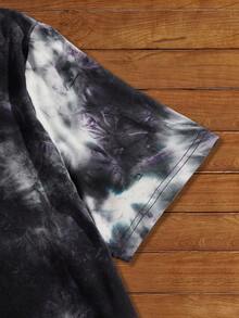 Manfinity BRENVOR Camiseta de manga corta con estampado de cara de dibujo animado en tie dye para hombre, para salir, para amigos