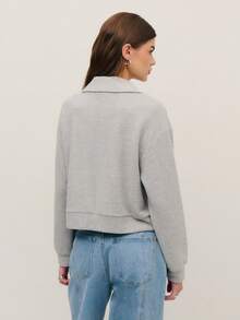 Nöista Light Grey Soft Knit Zip-Up Jacket For Women,High Collar Cozy Autumn Casual School Back-To-School Layering Piece,Elegant Thanksgiving Holiday Styling - Grey - View 3