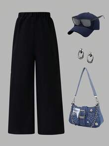 Sparklyn 经典休闲裤，春秋款，双层腰带，简洁舒适的卫衣材质，居家运动都适用，可搭配各种上衣，展现青春活力 - 黑與白 - 查看 2