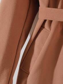 GlowEve Women's Elegant Brown Poncho-Style Coat With Large Lapel, Double Pockets, Metal Buckle Belt, Long Sleeve, Flared Hem, Fitted Design, Autumn/Winter - Brown - View 3