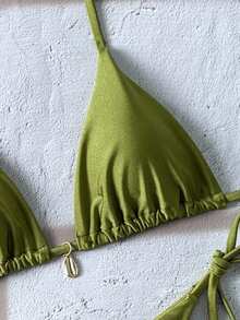 SHEIN Swim Spring Break Solid Color Bikini Swimwear For Summer Beach Vacation