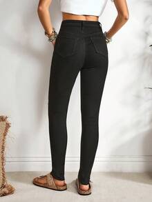 EMERY ROSE Jeans pitillo negros con bolsillos sesgados y rotos - Negro - Ver 3