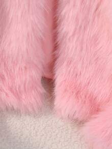 SHEIN Girls Casual Faux Fur Jacket, Cute & Fashionable Style, White Fluffy Comfortable, Suitable For Spring, Summer, Autumn, Outings, Shopping, Parties - Pink - View 5
