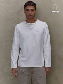 Musero Long Sleeve Oversized Contrast Stitch Crew Neck T-Shirt Embroidery Brand Patch SPRING SUMMER - White - View 1