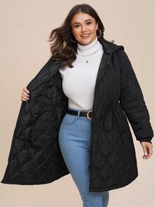 Comfylo 大码休闲绗缝抽绳连帽羽绒服，秋冬季保暖黑色上衣女式冬季外套女式冬季夹克感恩节大码连帽拉链冬季夹克女式冬季外套女式冬季服装舒适秋冬服装女式外套Maija 2025秋冬女式Maija黑色上衣 - 黑色 - 查看 9