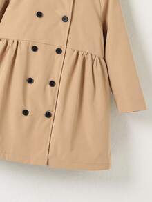 SHEIN 青少女拼接袖子雙排扣泰迪絨抽絲夾棉外套