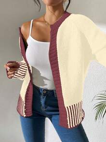 EMERY ROSE 法国时尚百搭黑白条纹针织开衫 - 白色 - 查看 4