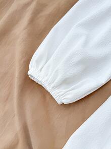 少女白色纹理泡泡面料露肩收腰A字裙，度假白色连衣裙，下午茶裙 - 白色 - 查看 4