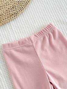 2pcs/Set Young Girl Fruit Pattern Fleece Crew Neck Long Sleeve Sweatshirt And Elastic Waist Flared Pants Set - Baby Pink - View 3
