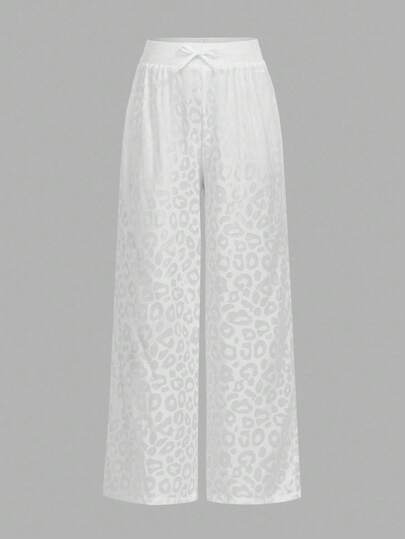SHEIN Tween Girl Daily Wear Casual Basic 100% Elastic Waistband White Pants, Wide Leg Pants, Back To School Suitable For New Year, Daily, Celebration, Autumn & Winter For Easy Comfort, Autumn & Winter Layers, Stylish