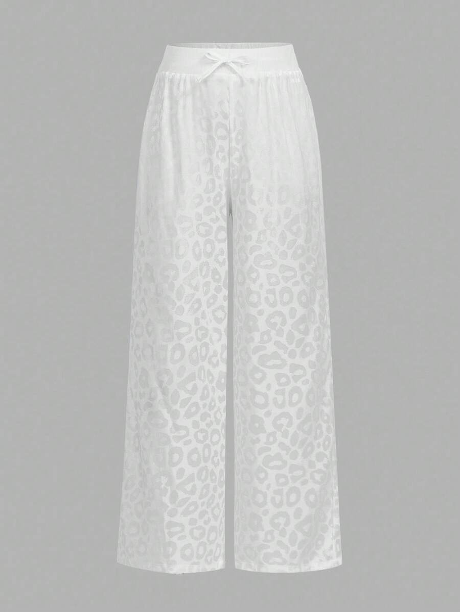 SHEIN Girlism 少女日常休闲百搭基础款白色阔腿裤,100%弹力腰带,适合返校、新年、日常穿着、庆祝活动、秋冬季节,舒适易穿,可叠穿,时尚百搭。 - 白色 - 查看 1