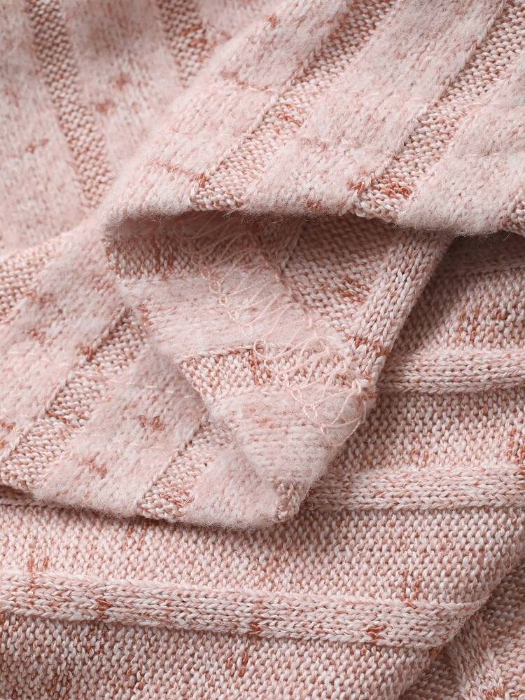 Textured Striped & Polka Dot Drawstring Tie Neck Flare Sleeve High Slit Fitted Sporty Top, Pink Long Sleeve T-Shirt For Women, Suitable For Autumn, Spring, New Year, Christmas